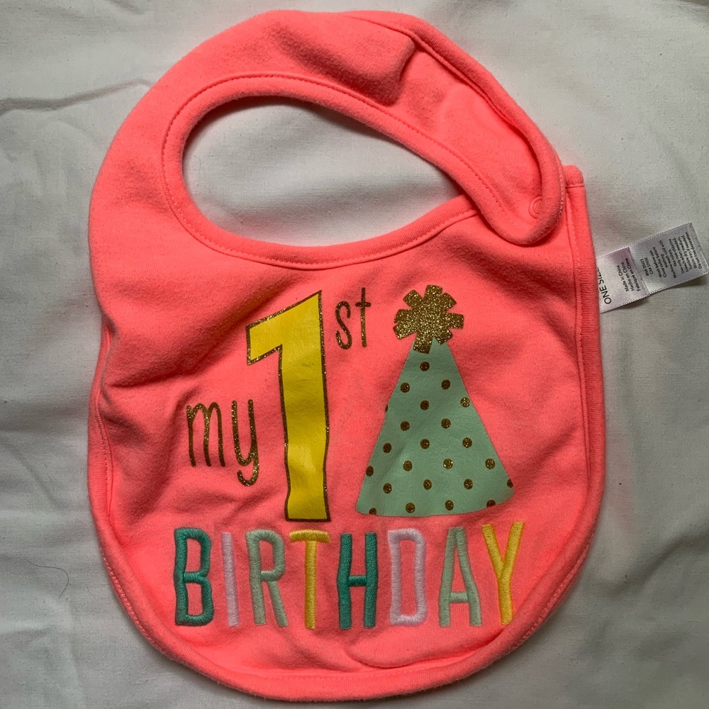 First birthday bib - pink/gold just one you Carters